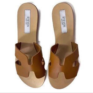 Steve Madden Tan Leather Cutout Flat Greece Slides